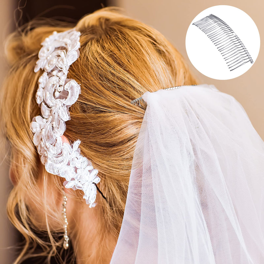 Hicarer comb sewn into wedding veil to secure veil without visible hardware