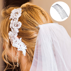 Hicarer comb sewn into wedding veil to secure veil without visible hardware