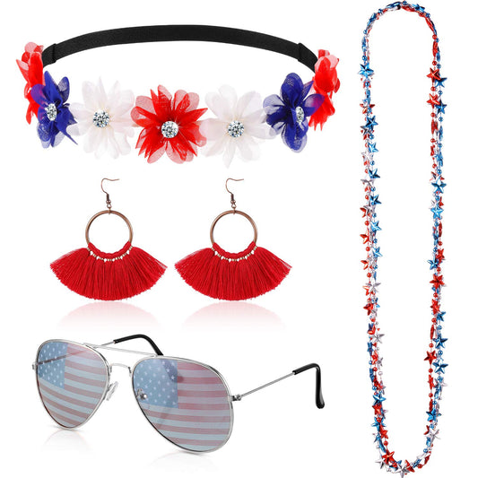 Hicarer front view of full five-piece patriotic accessory set, easy styling