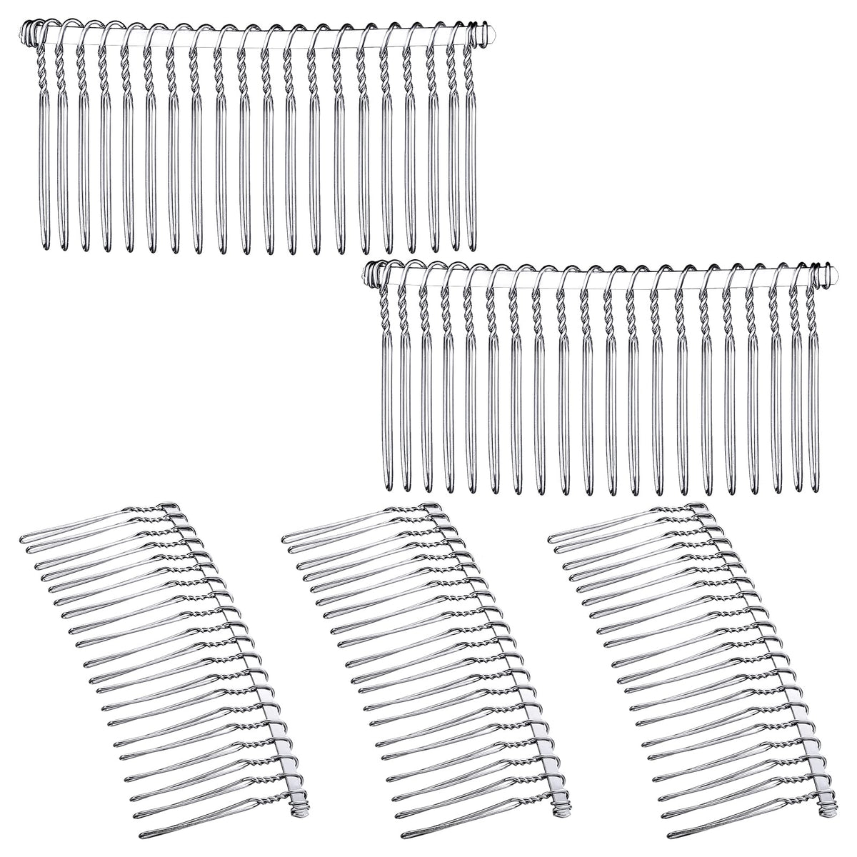 Hicarer metal hair comb front view showing compact bridal clip and bright finish for secure hold