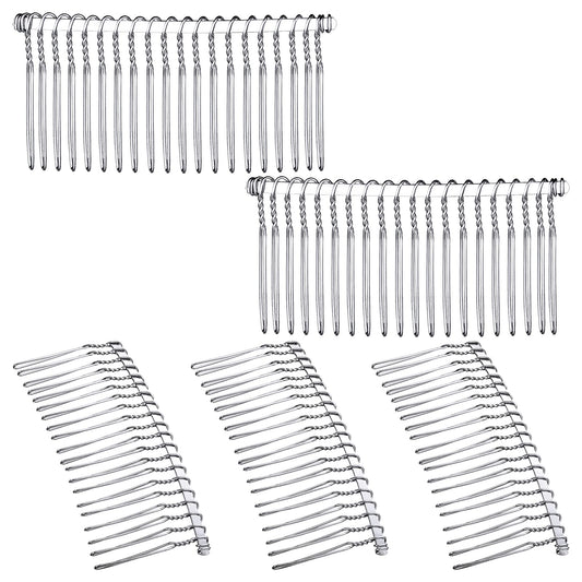 Hicarer metal hair comb front view showing compact bridal clip and bright finish for secure hold