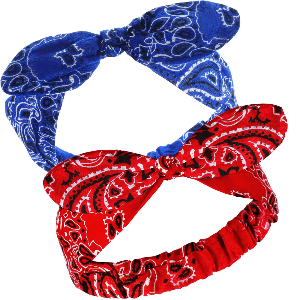 Hicarer front view of two paisley headbands showing colors and knot, stylish and secure