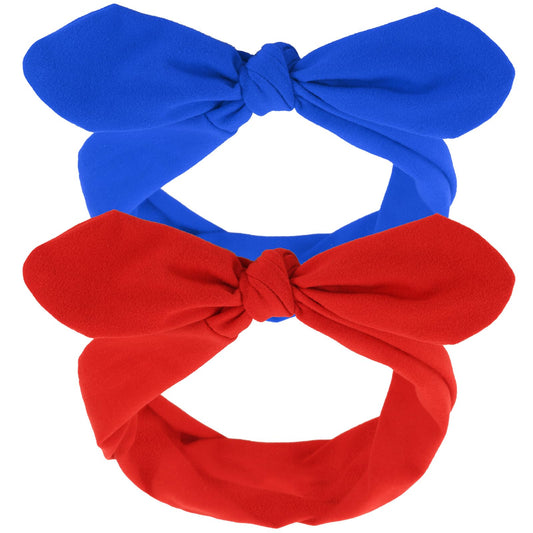 Hicarer front view of both red and blue headbands showcasing set