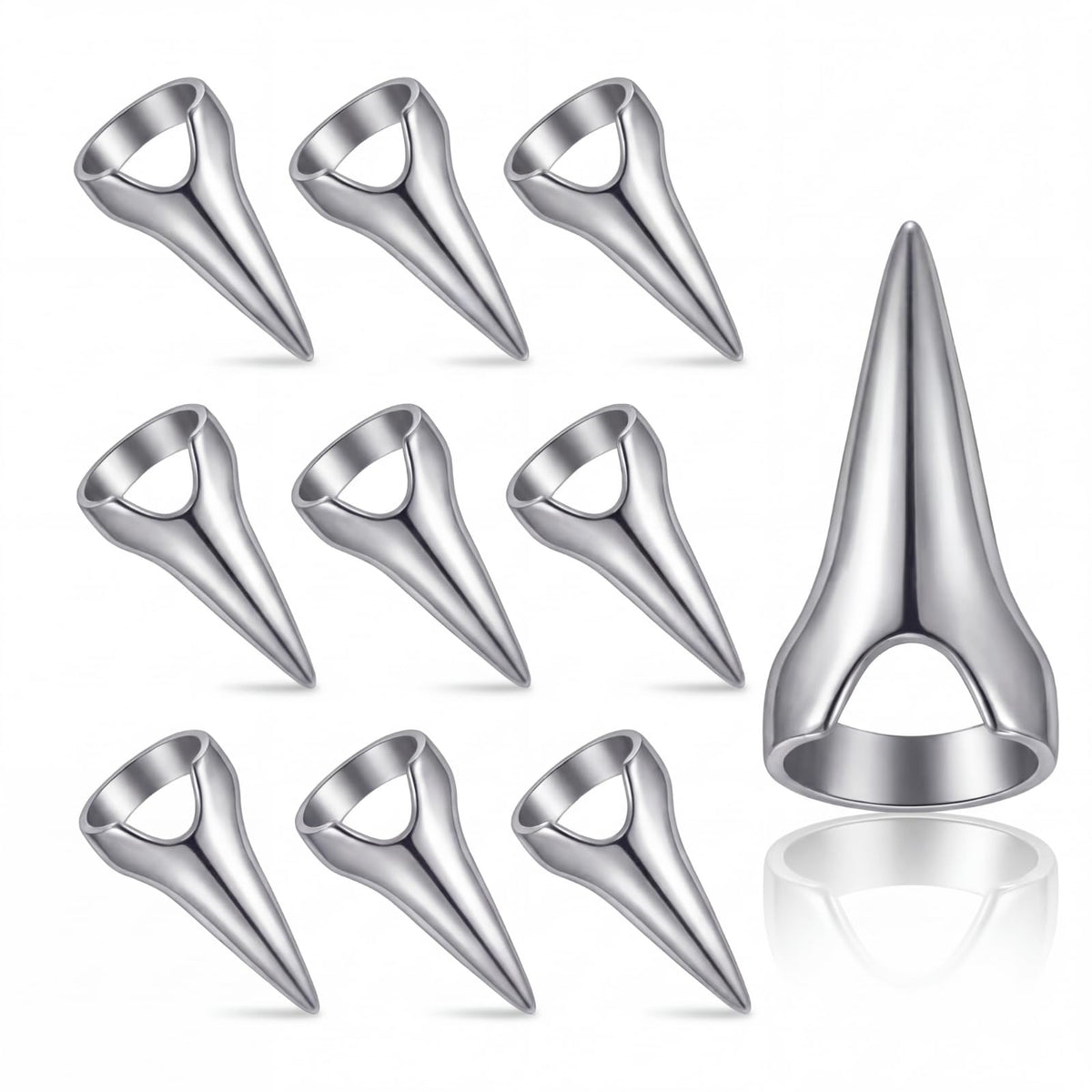 Hicarer front packaging showing ten silver talon rings and set benefit of complete coverage