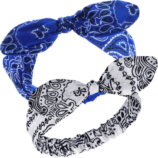 Hicarer front view of white and blue bandana headbands showing dual-pack convenience and style