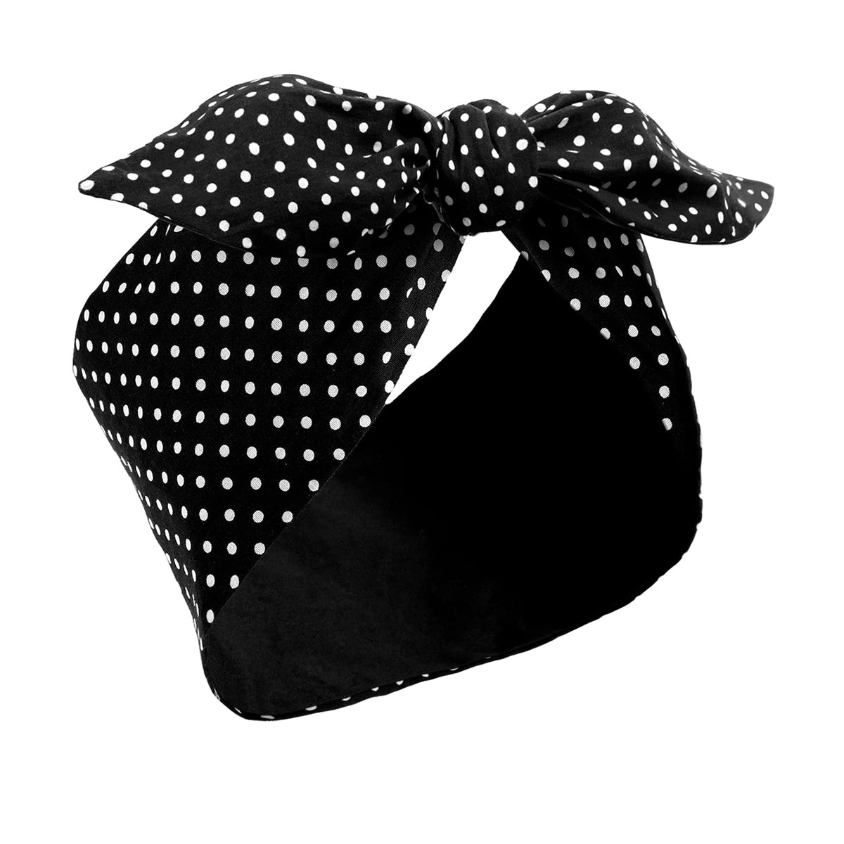 Hicarer front view black polka dot headband showing bow and pattern for vintage style