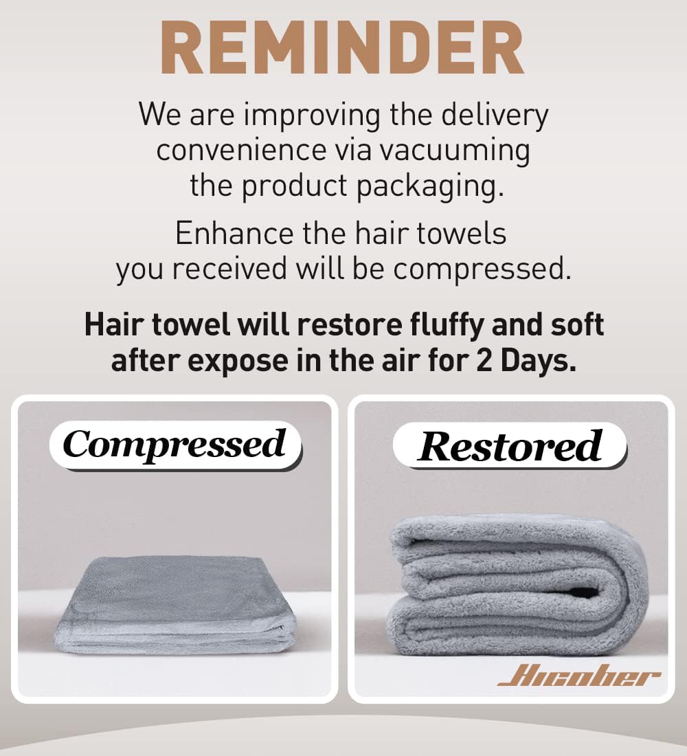Hicober purple and grey turbans on bath counter for easy daily use