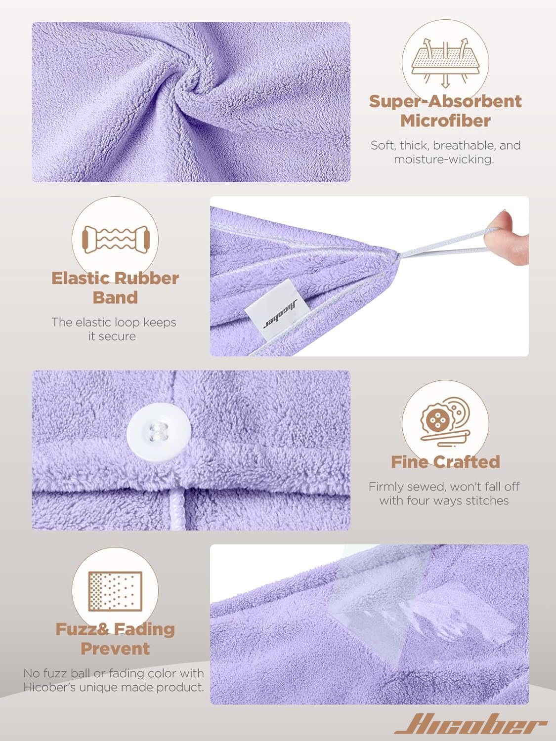 Hicober hair turban wrapped on head showing secure hands-free drying