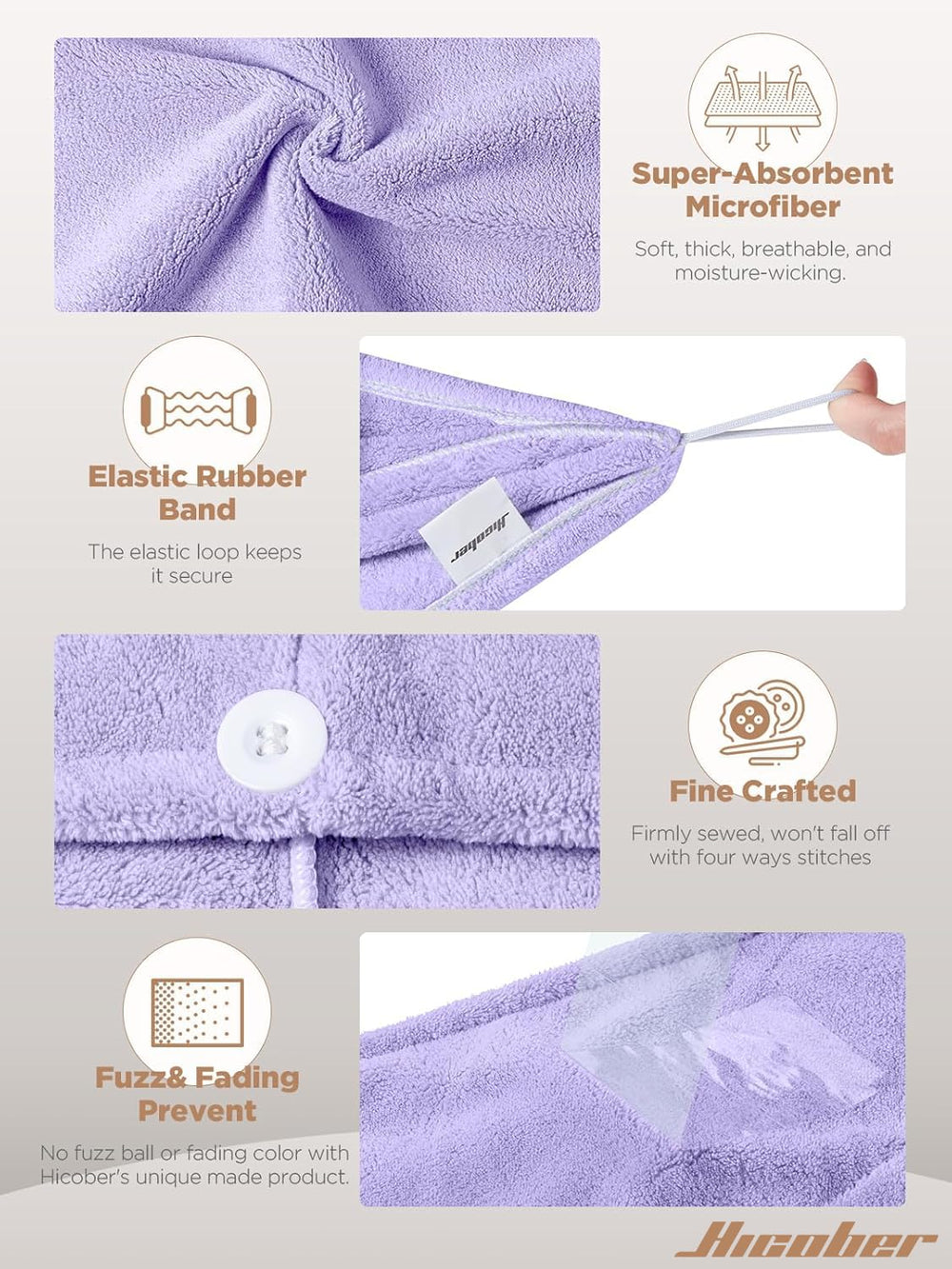 Hicober hair turban wrapped on head showing secure hands-free drying