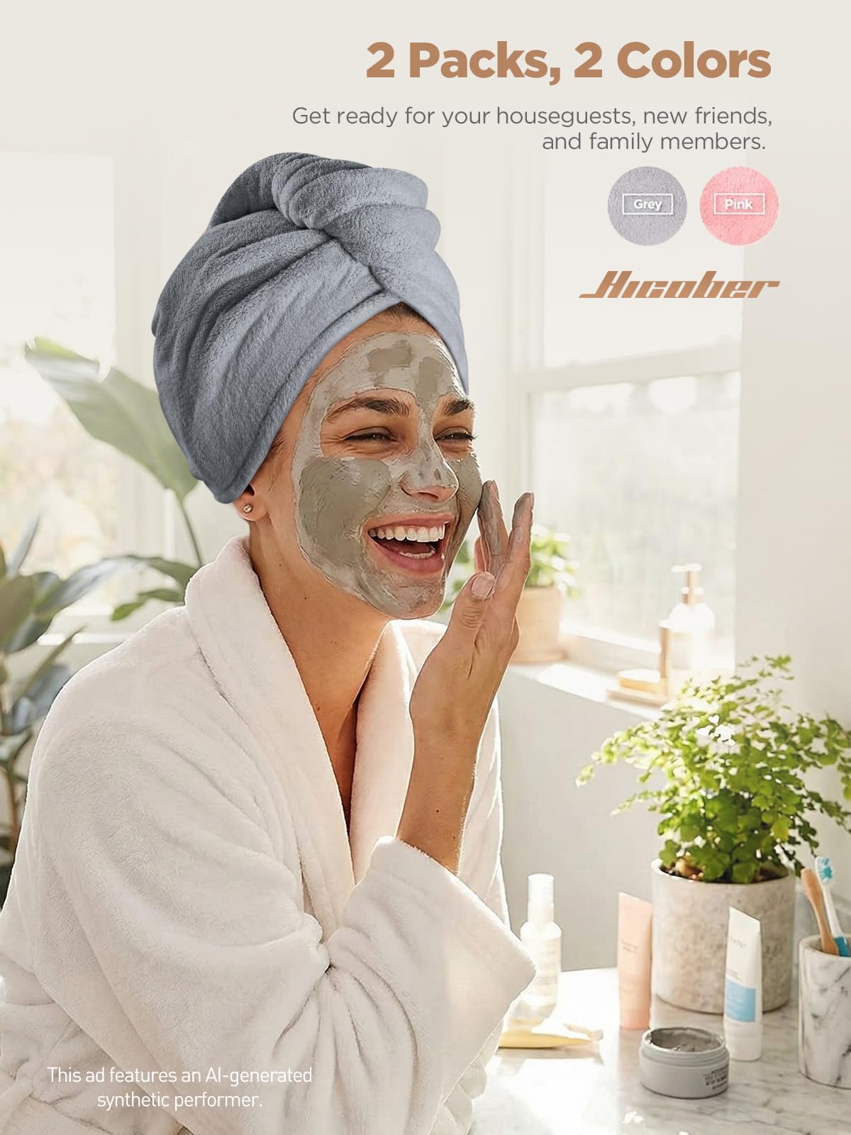 Hicober turban on straight hair showing smooth drying benefit