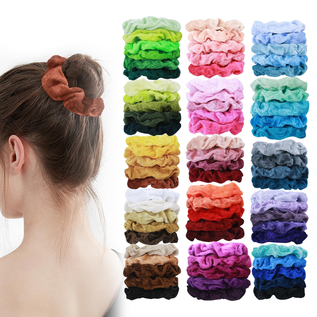 HICONUT front packaging showing 75 scrunchies and neat box, easy storage