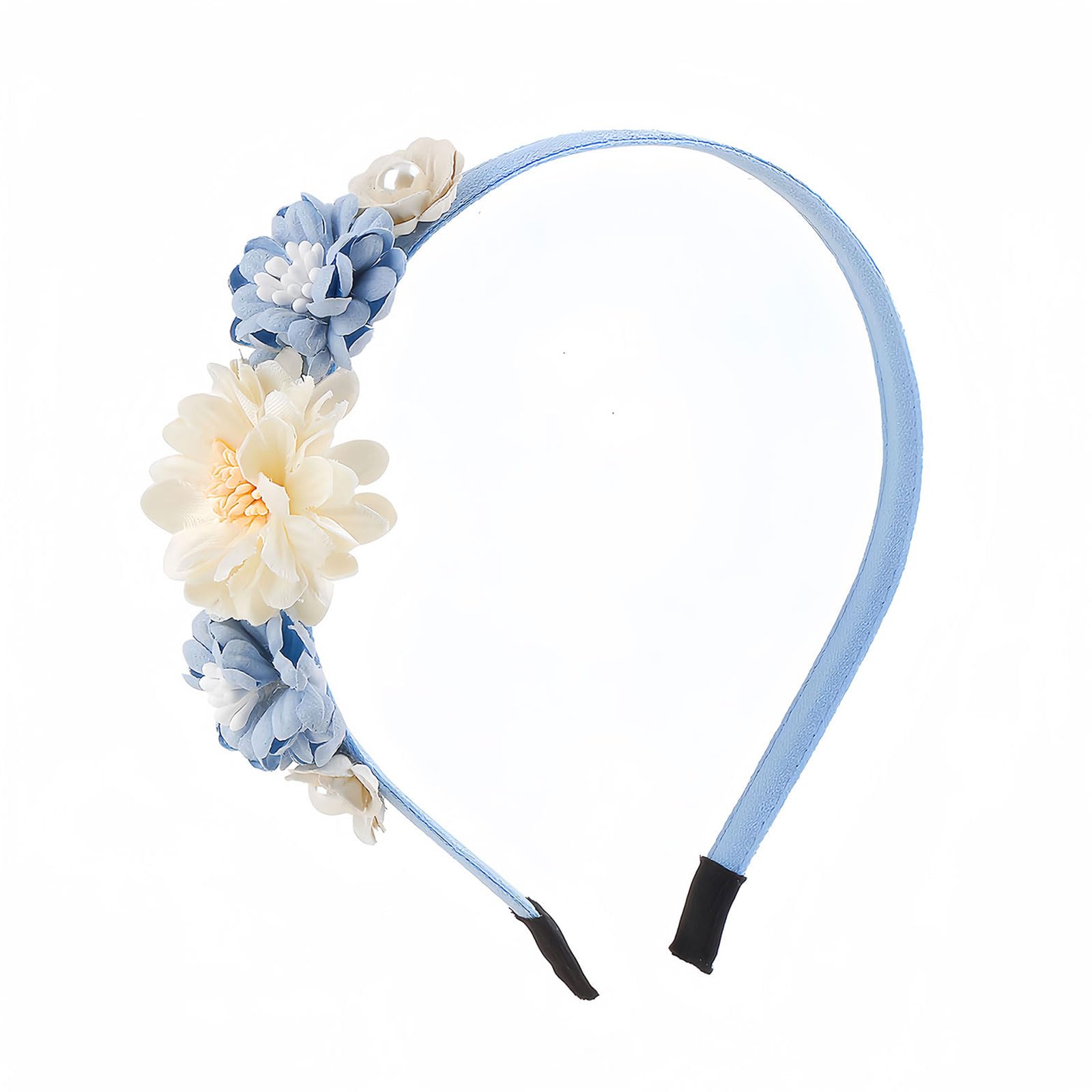 HIFANMM front view blue white rose headband shows elegant look and comfort