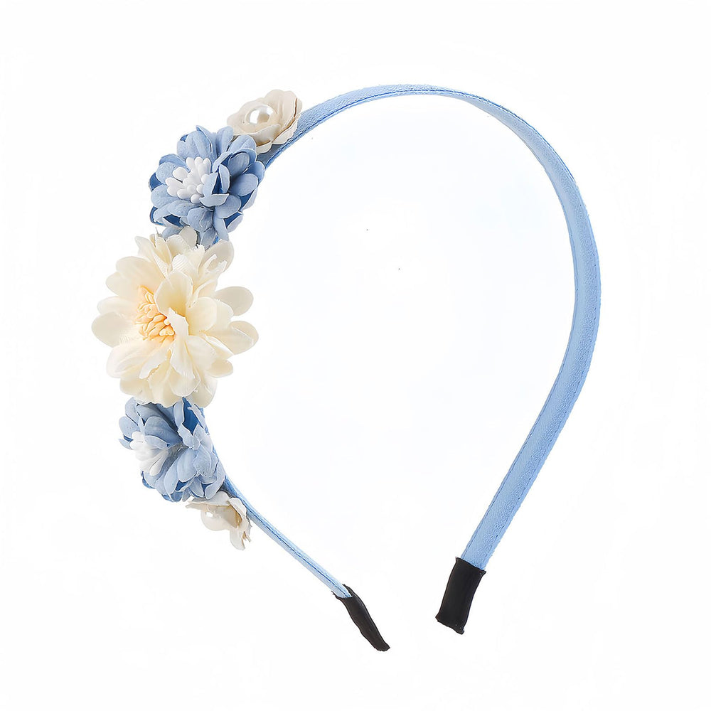 HIFANMM front view blue white rose headband shows elegant look and comfort