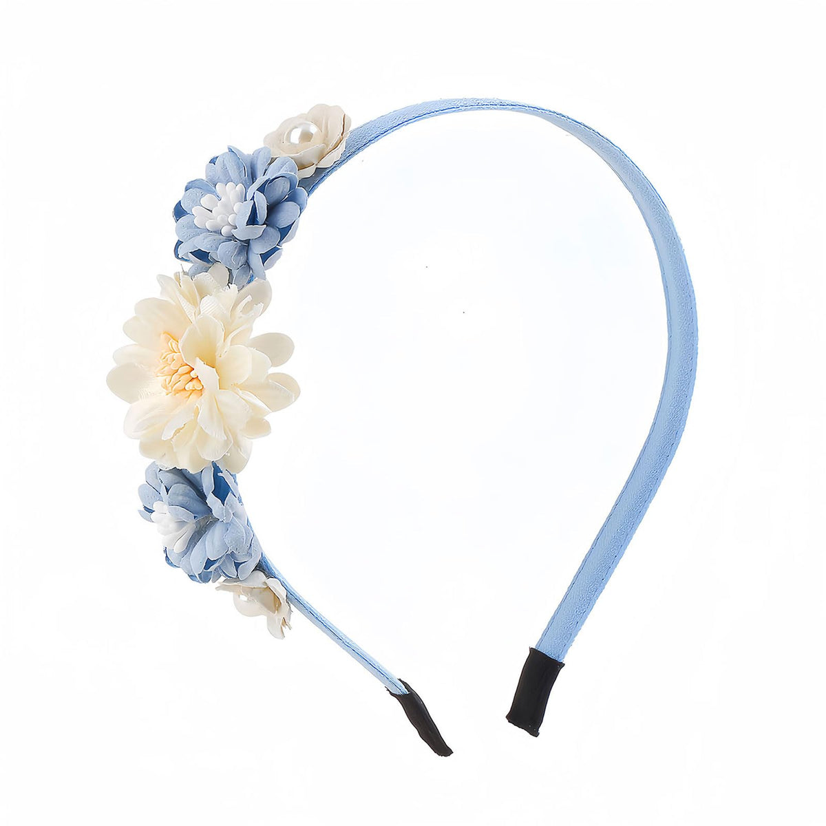 HIFANMM front view blue white rose headband shows elegant look and comfort