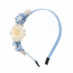HIFANMM front view blue white rose headband shows elegant look and comfort