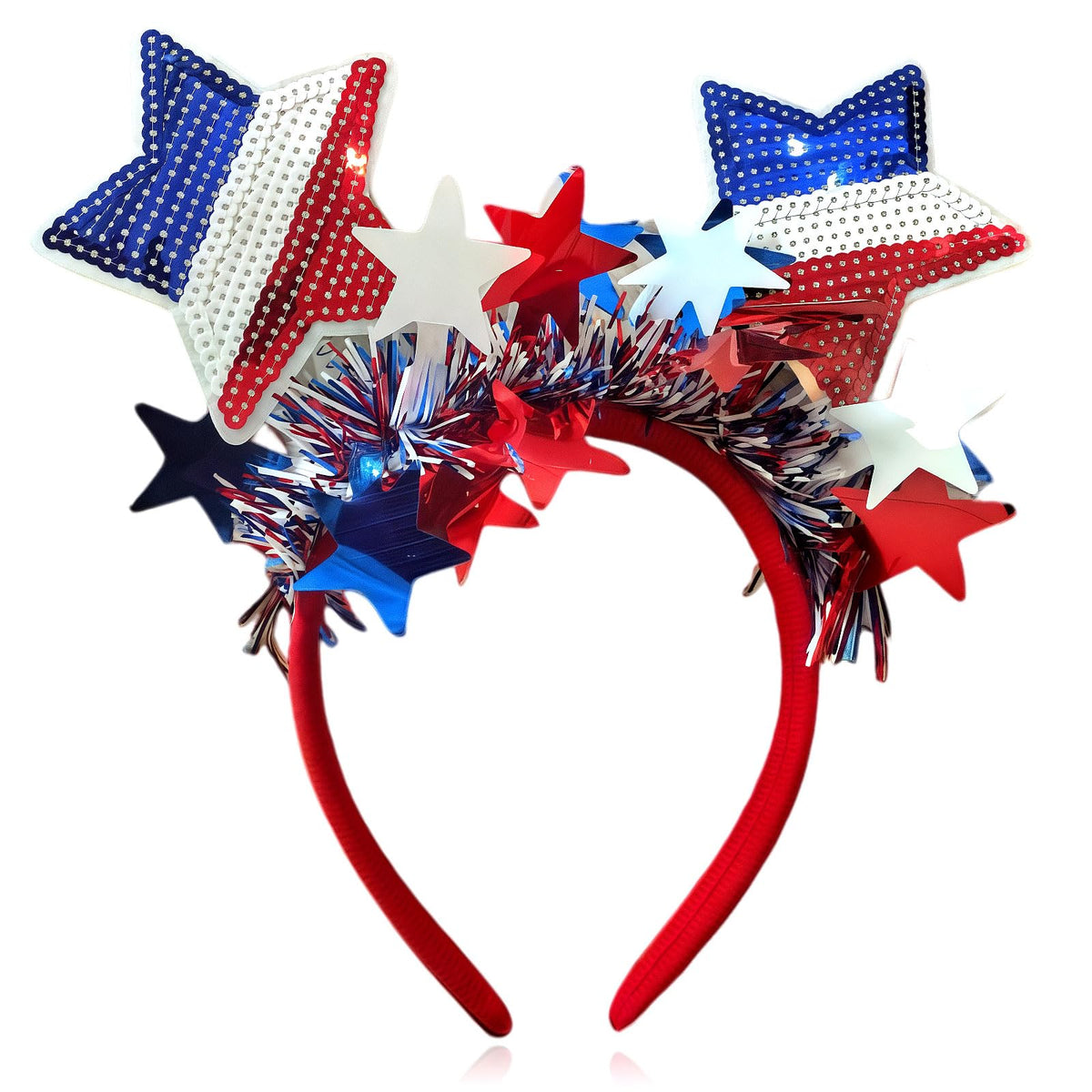 HIFANMM headband front view showing stars and ribbons, adds instant patriotic flair