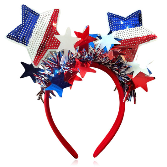 HIFANMM headband front view showing stars and ribbons, adds instant patriotic flair