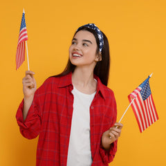 HIFANMM headband worn at parade, stays put and adds patriotic flair
