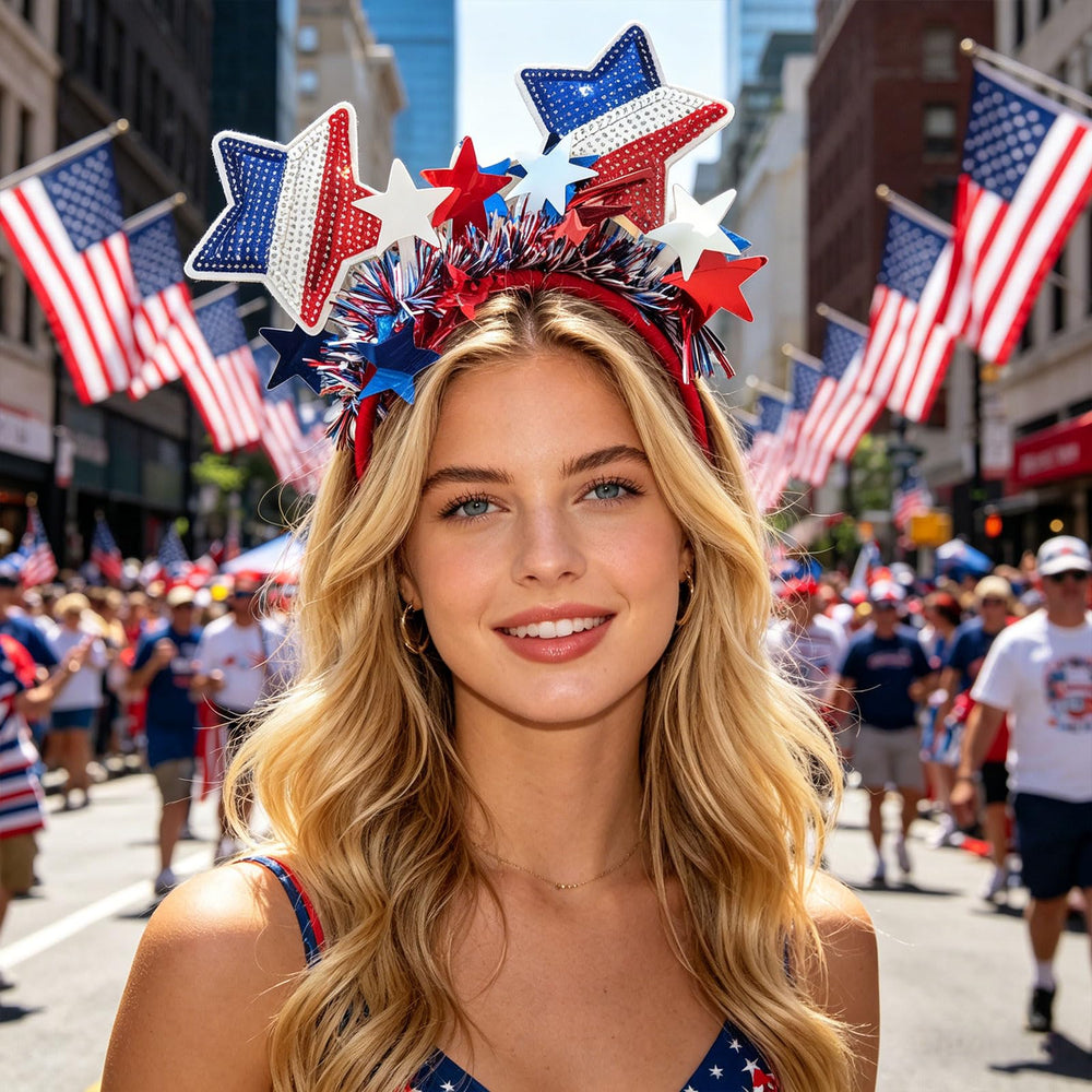 HIFANMM red white blue ribbons detail, flowing accents create motion and color
