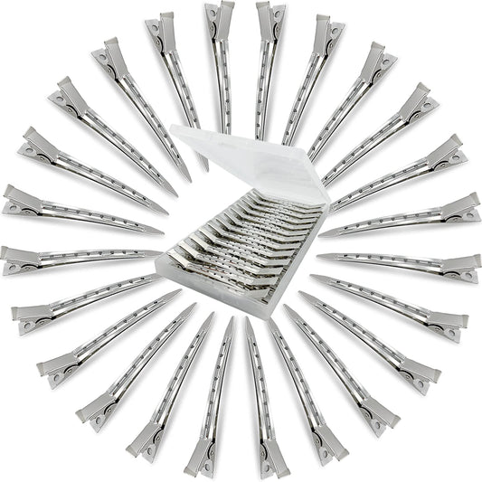 HiJeaton front packaging showing 24 metal duck-billed clips and storage box, durable convenience