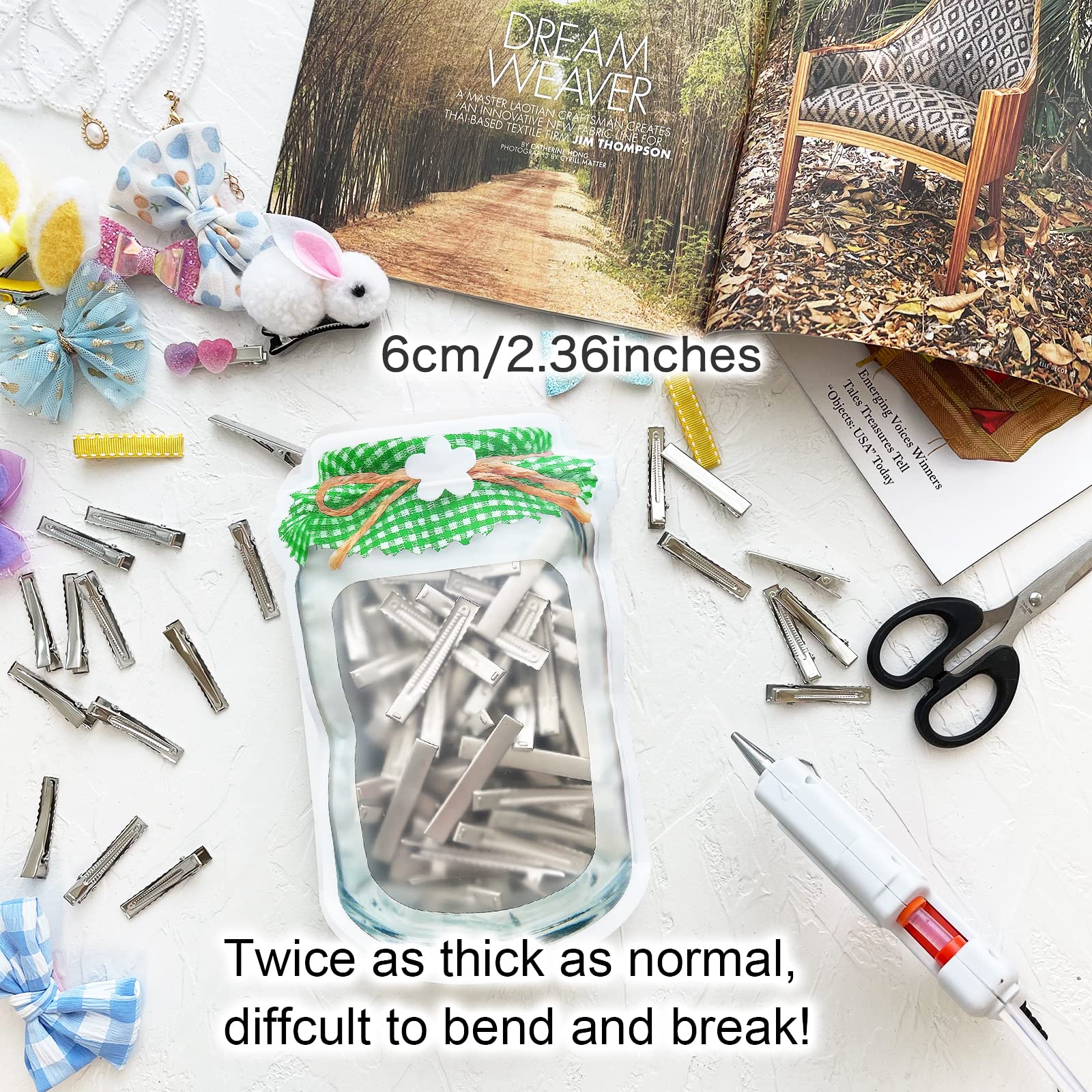 HiJeaton assortment of clips spread on table suggesting craft-ready bulk supply