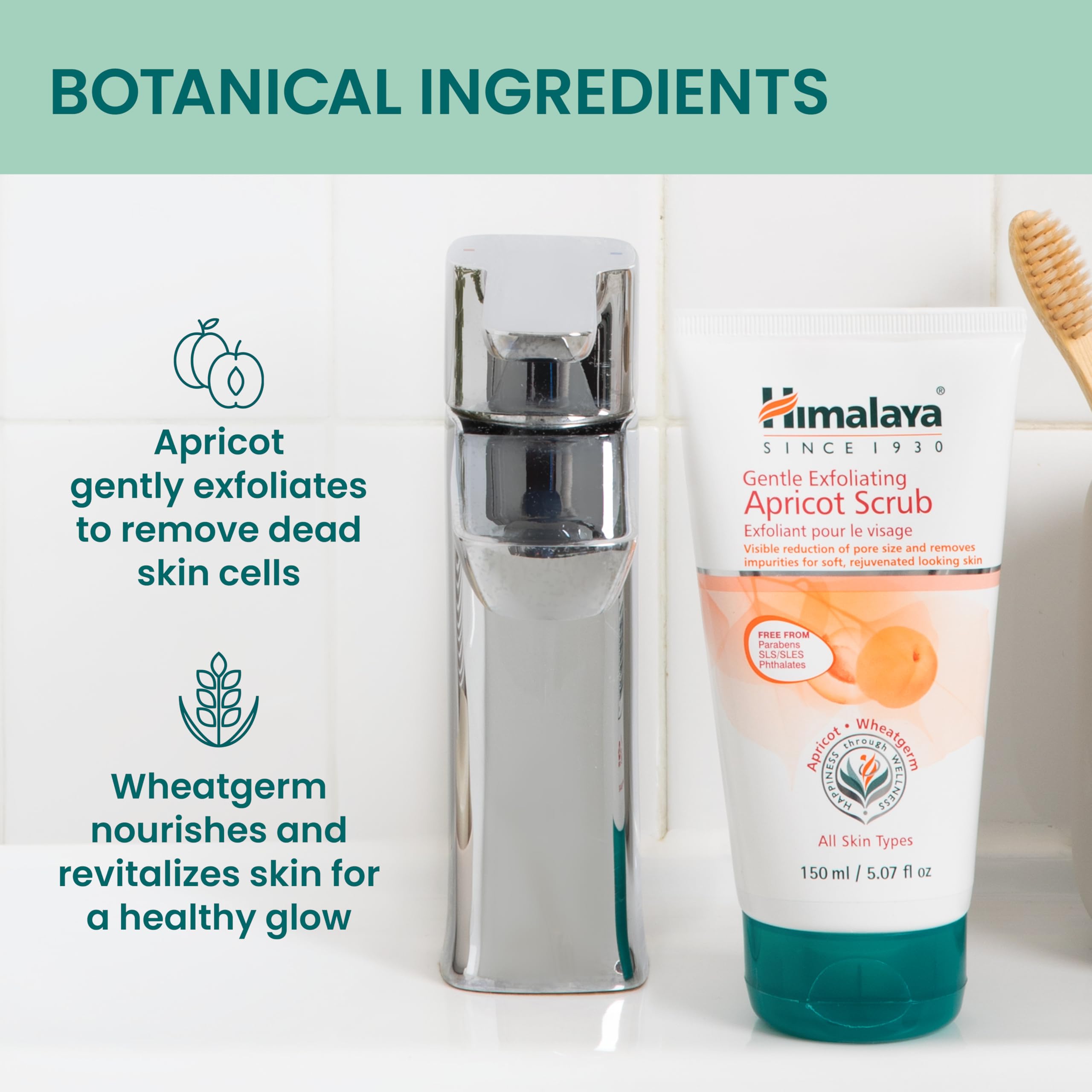 Himalaya tube held in hand to show 150 ml scale, ideal travel-friendly size