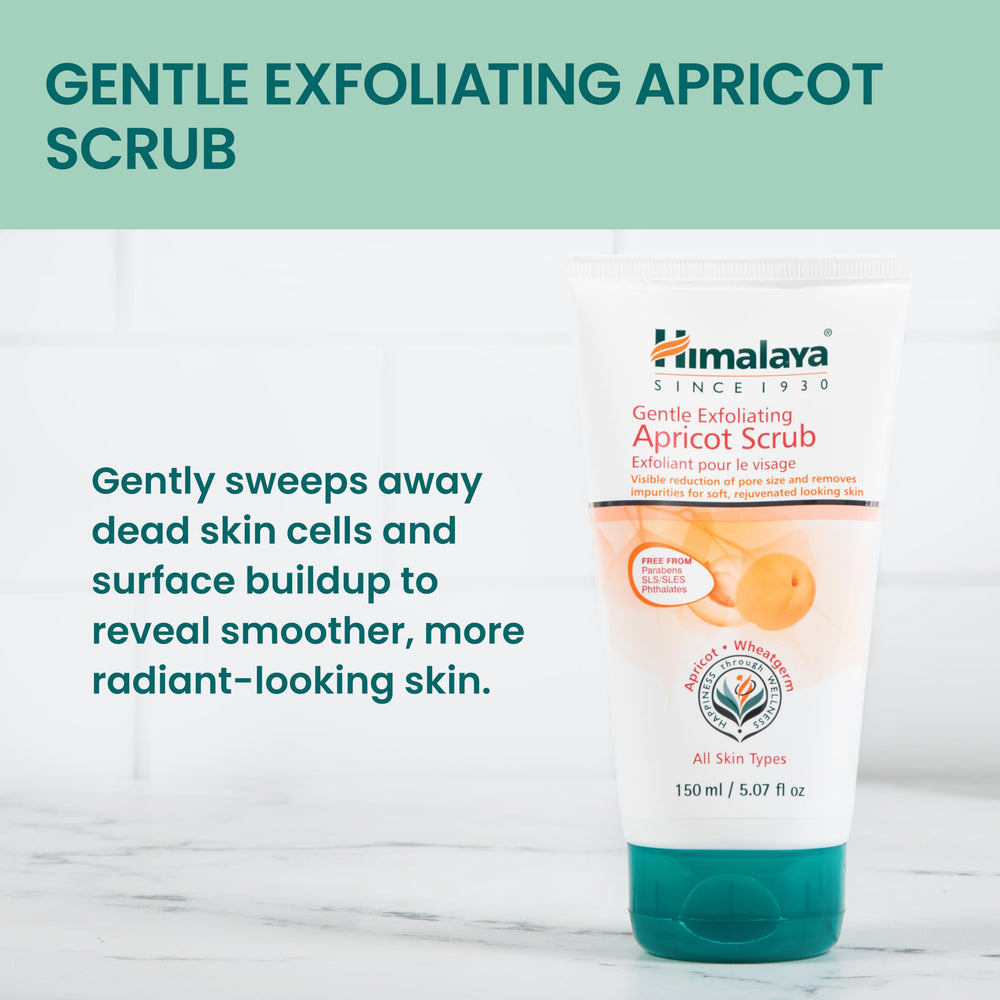 Himalaya close-up texture of apricot granules and gel, gentle exfoliation benefit