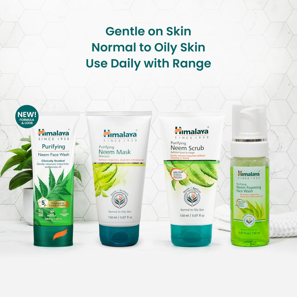 Himalaya ingredient label showing neem turmeric vetiver for balanced care