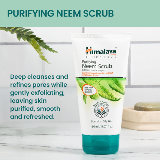 Himalaya close-up of neem and apricot granules texture, shows gentle exfoliation