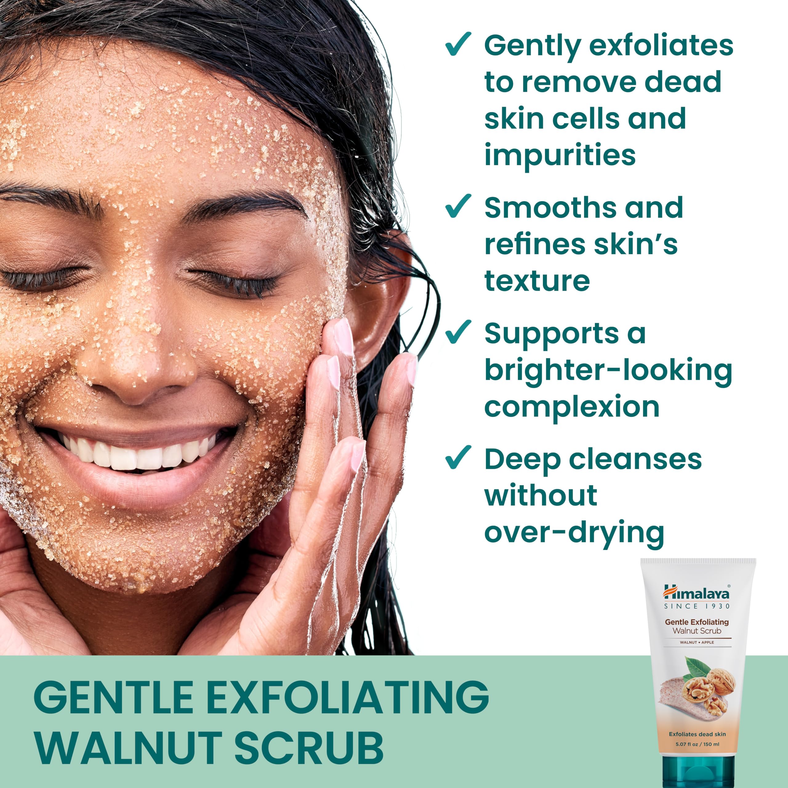 Hand applying Himalaya scrub to damp skin demonstrating easy massage and comfortable use
