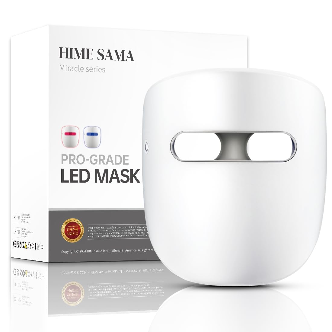 HIME SAMA front view of LED mask showing full-face coverage and even illumination