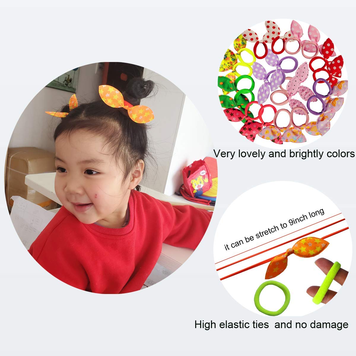 Himeeu in-use ponytail on a child demonstrating gentle hold without creases