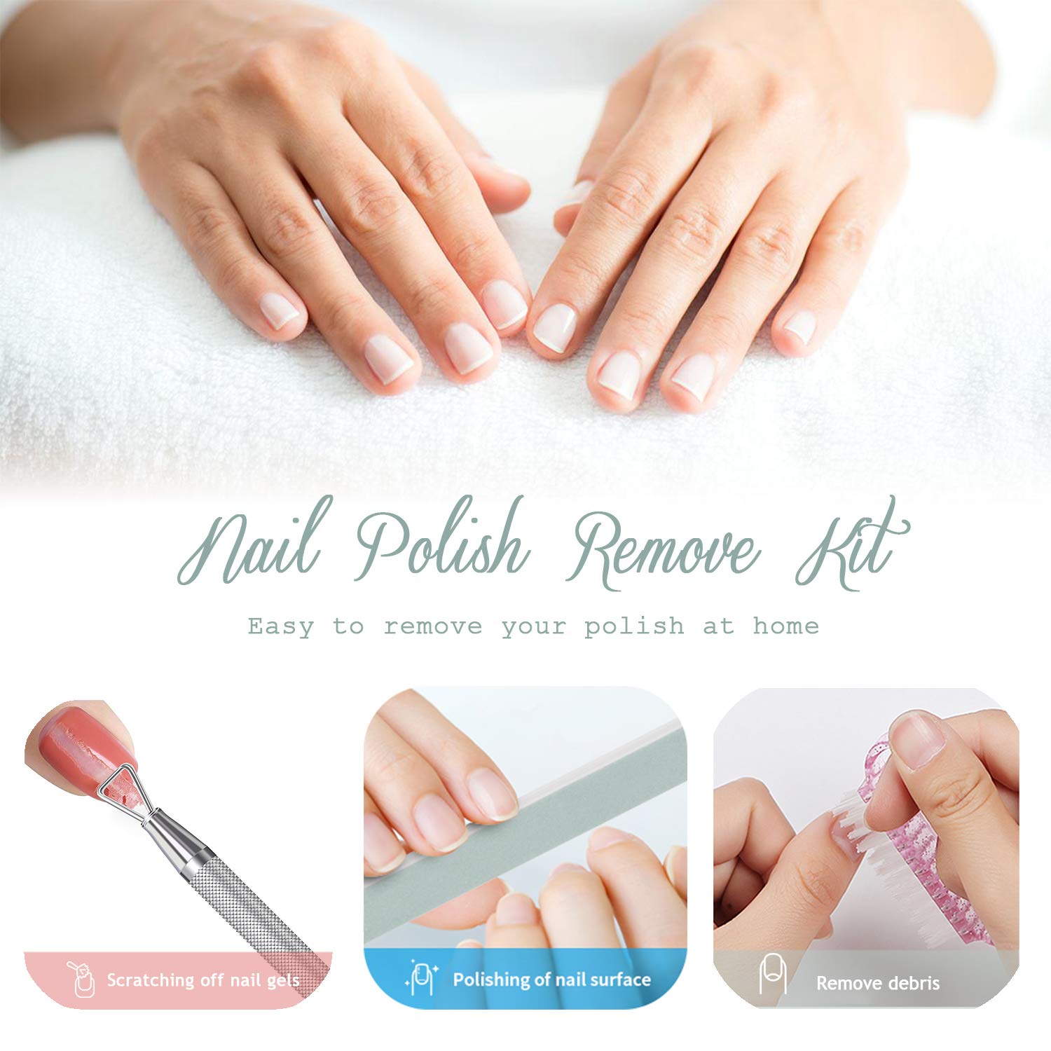 HiMo clips applied to hand during soak-off for hands-free removal
