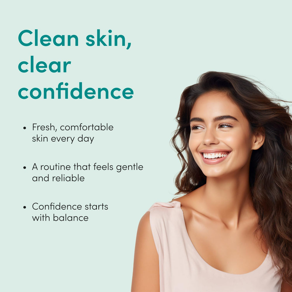 HIMS & HERS Clear Waters rinsed skin showing soft, balanced finish after use