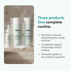 HIMS & HERS minoxidil dropper applying targeted solution to scalp
