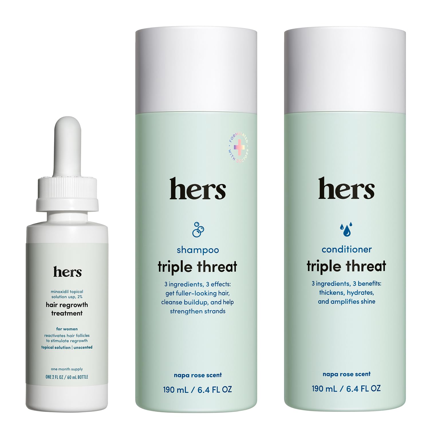 HIMS & HERS front packaging showing the full three-piece kit and benefits