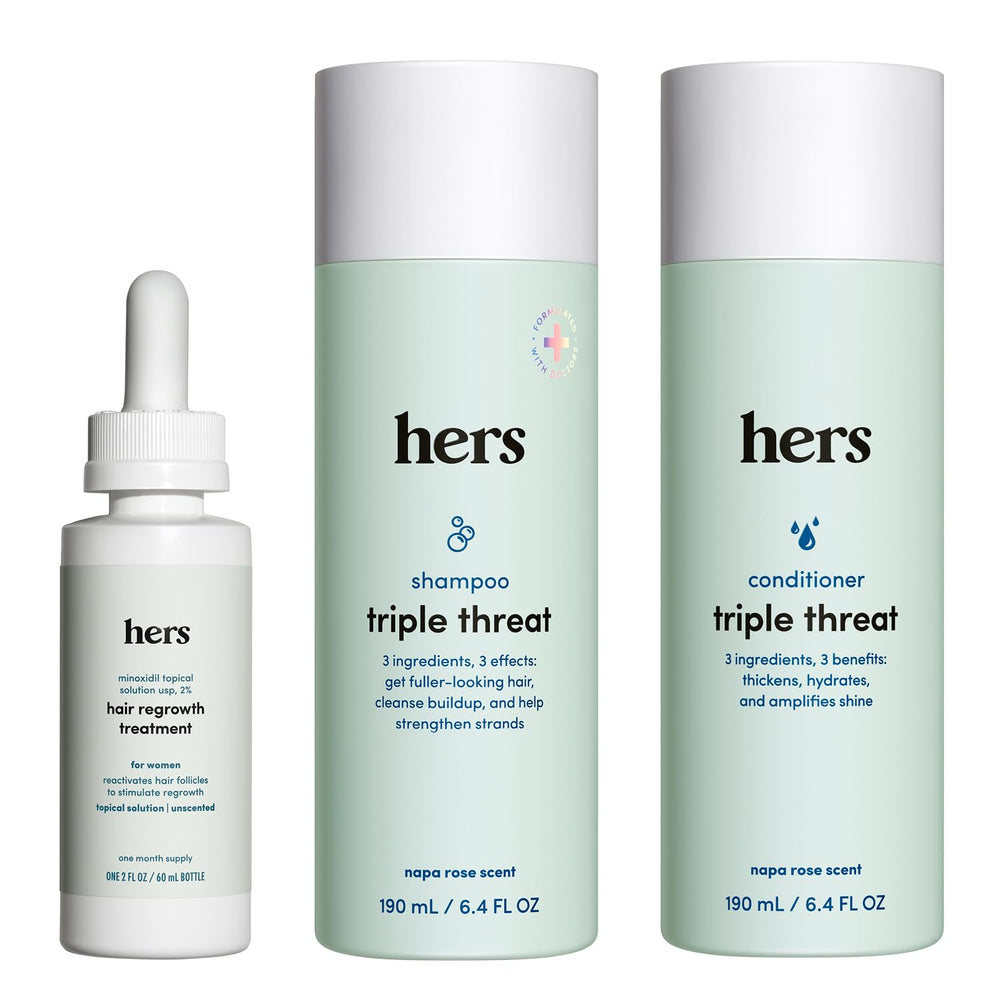 HIMS & HERS front packaging showing the full three-piece kit and benefits