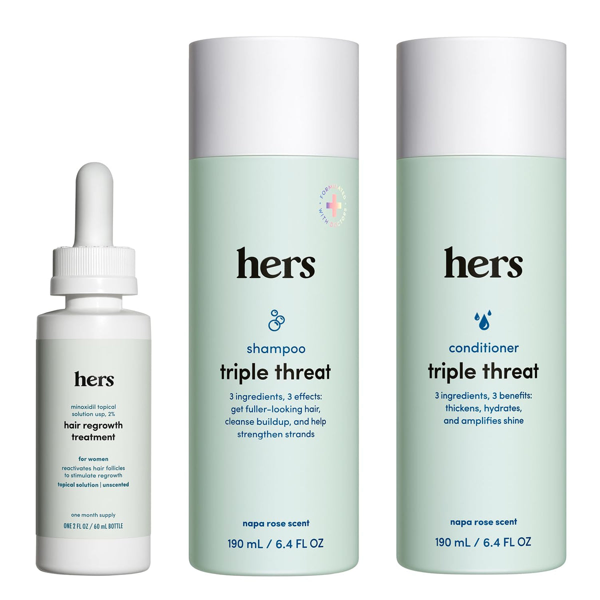 HIMS & HERS front packaging showing the full three-piece kit and benefits