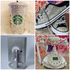 HINABTRU crystals decorating a tumbler demonstrating creative versatility