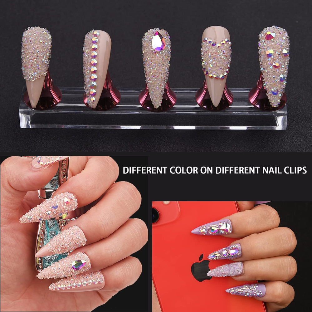 HINABTRU finished manicure display on hand showcasing tiny gems benefit professional look