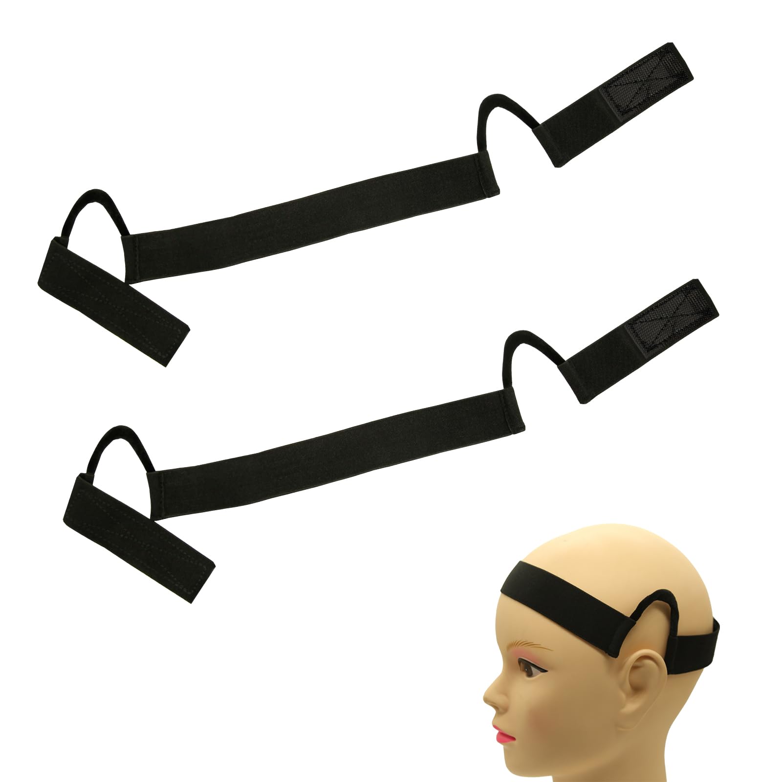 HINGTAI front view of black velvet wig band showing sleek profile and secure hold
