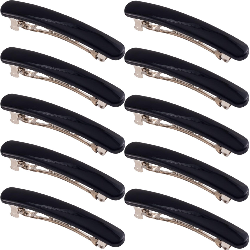 HINZIC front view of black barrettes showing neat pack and glossy finish for easy styling