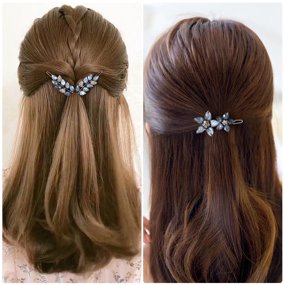 HINZIC clip worn in half-up hairstyle adds blue sparkle and polished finish