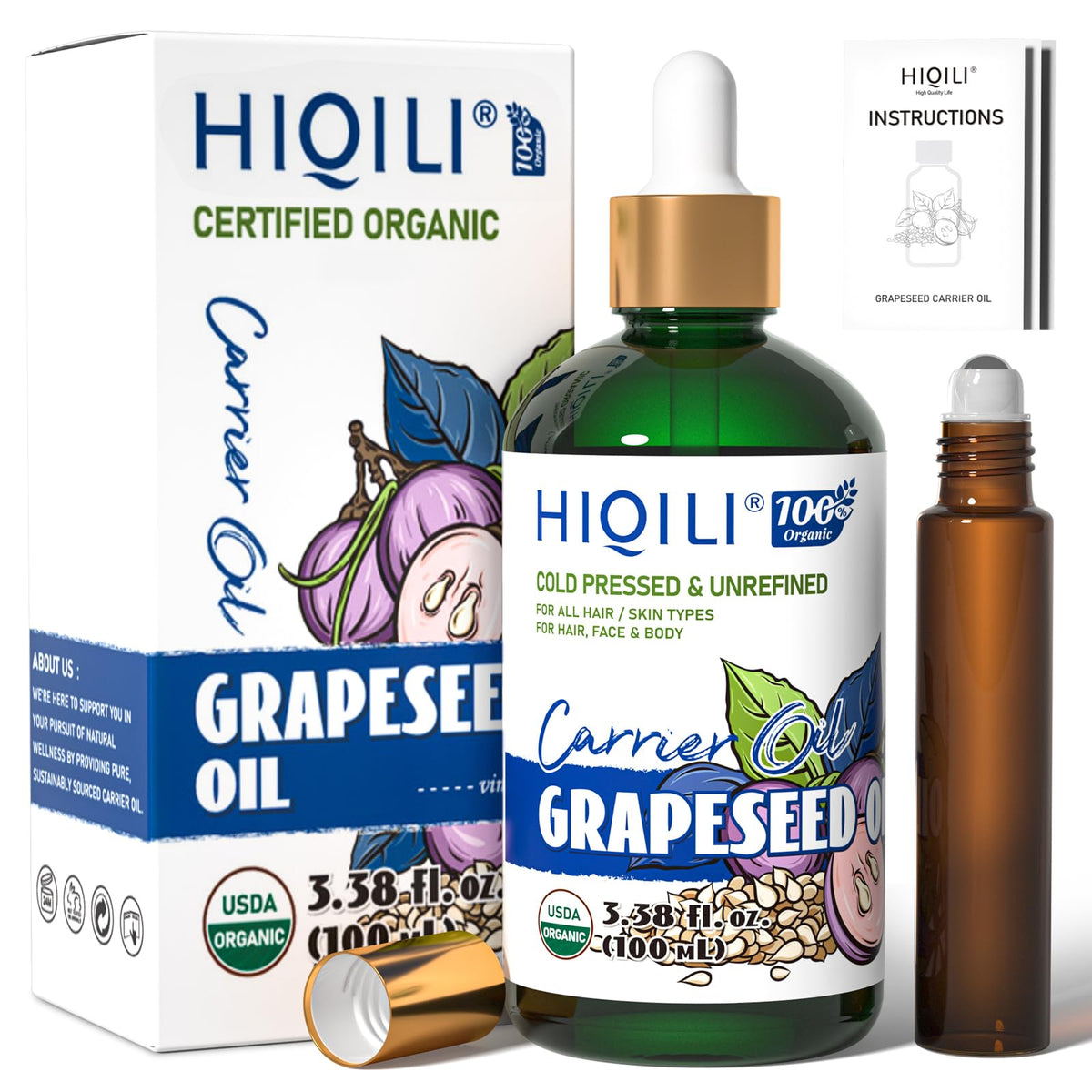HIQILI bottle front packaging showing 100 ml size and clean design benefit clarity