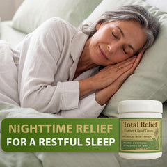 HiRelief jar beside bedside lamp suggesting evening self-care routine