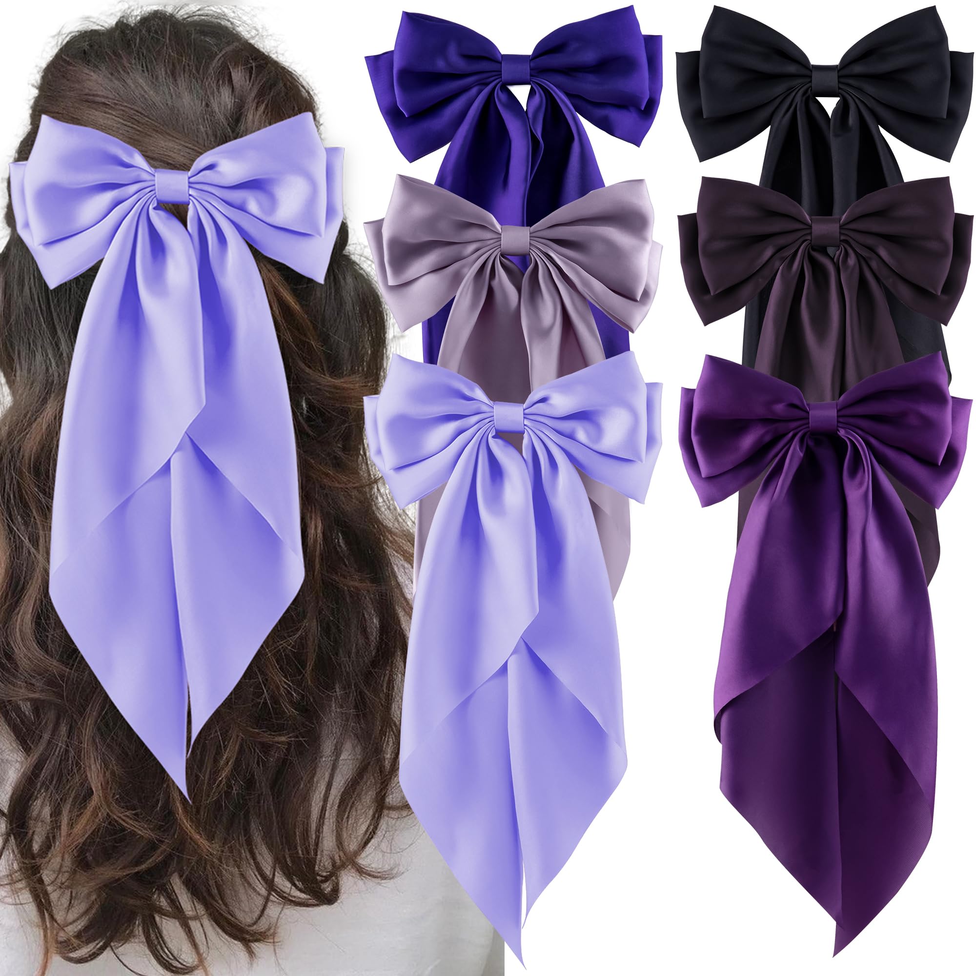 hisial front view of large satin bow clip shows elegant finish and instant polish