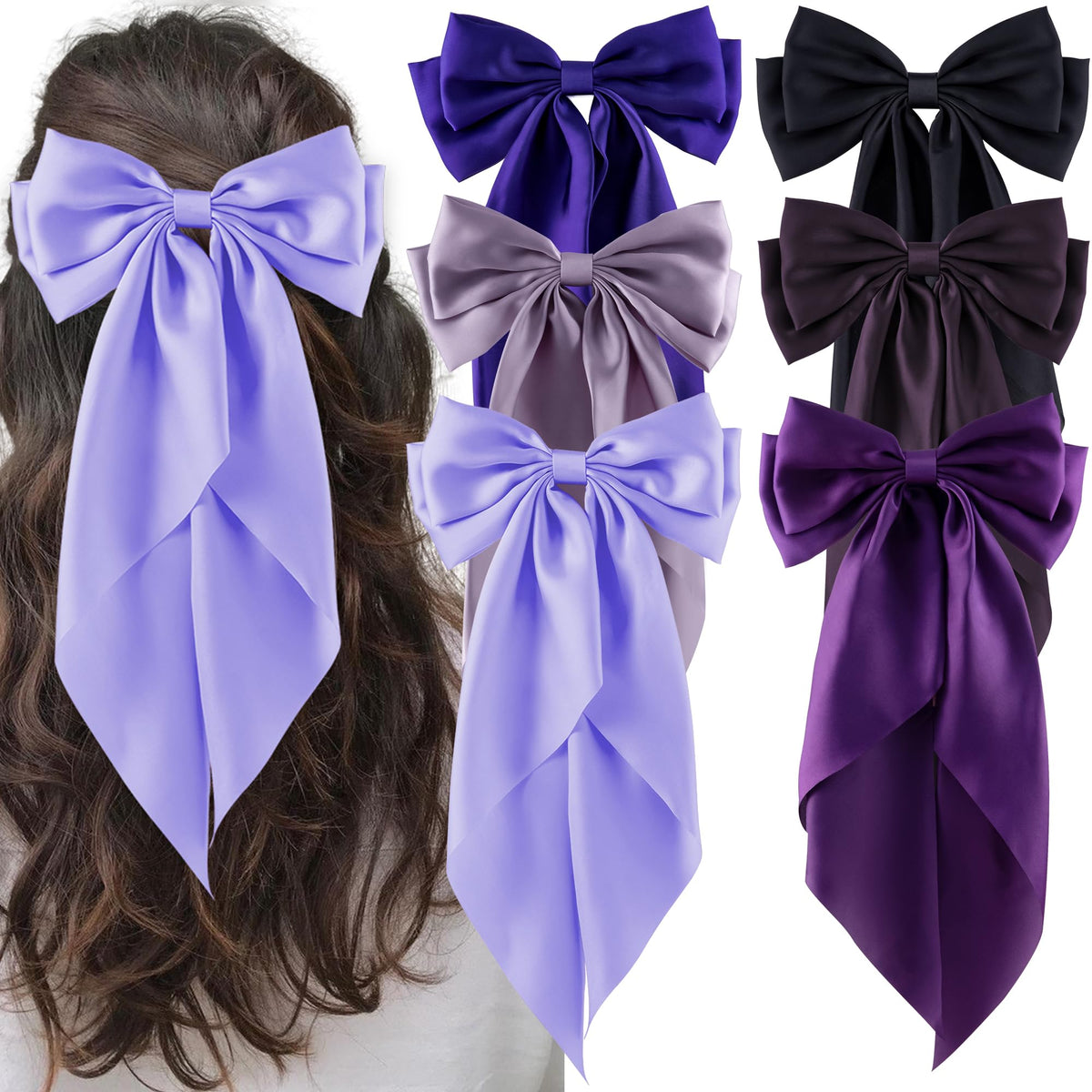 hisial front view of large satin bow clip shows elegant finish and instant polish