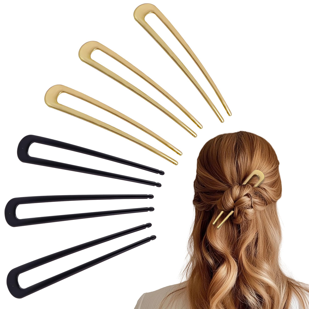 hisial front packaging showing six metal hair pins and carry box for organized styling