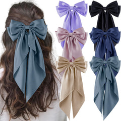 hisial front view of six large bow clips showing colors and packaging, stylish presentation benefit