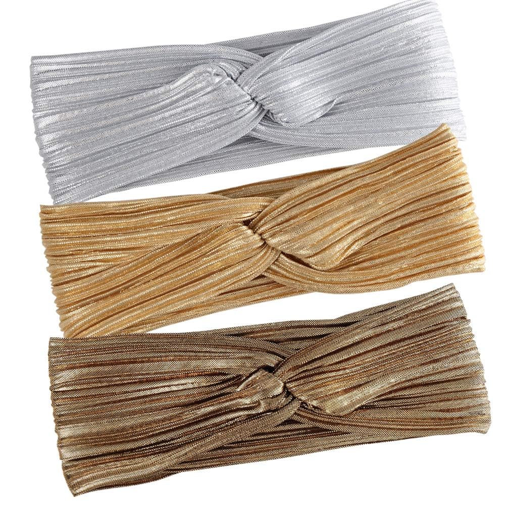 Hisight front view showing three metallic bowknot headbands, versatile styling benefit